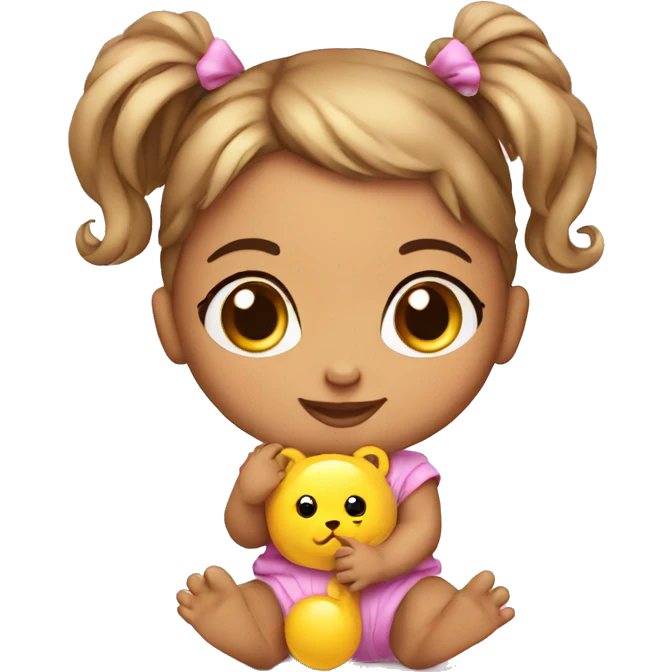 Cute baby girl with toy emoji