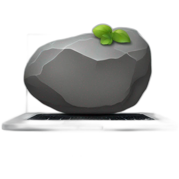 Rock using small apple laptop on side emoji