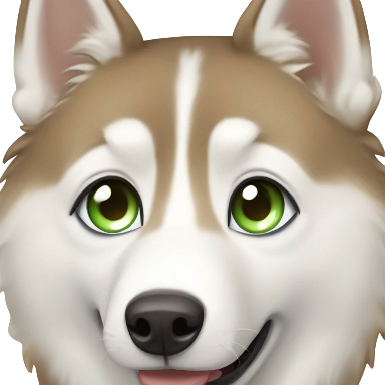 light brown and white husky with long eyelashes, one blue eye and one green eye emoji