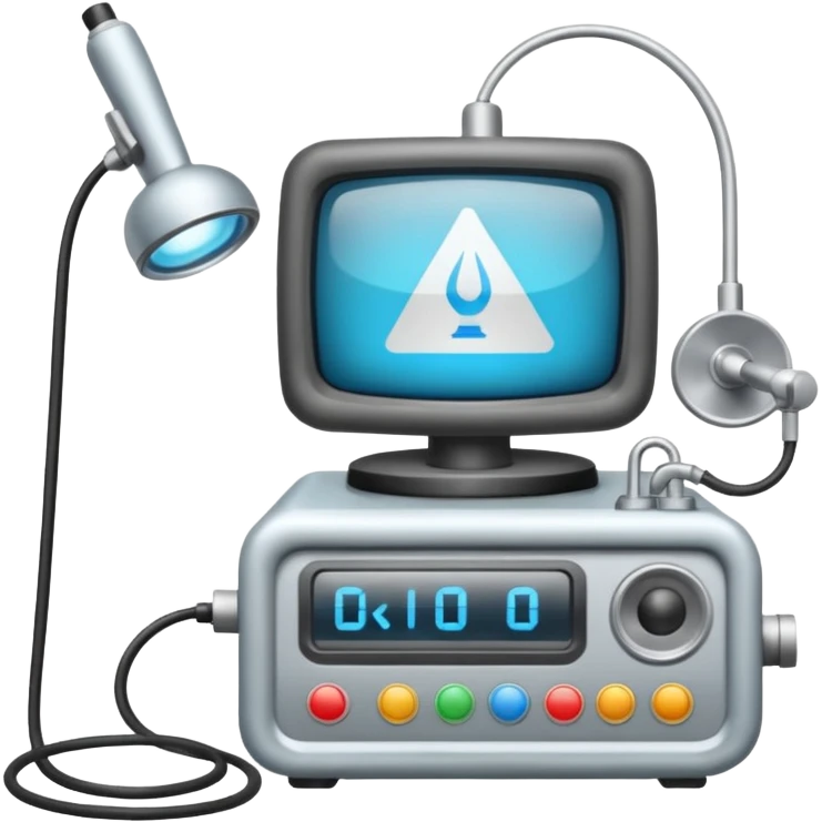 mesa de cirurgia com tv do lado emoji