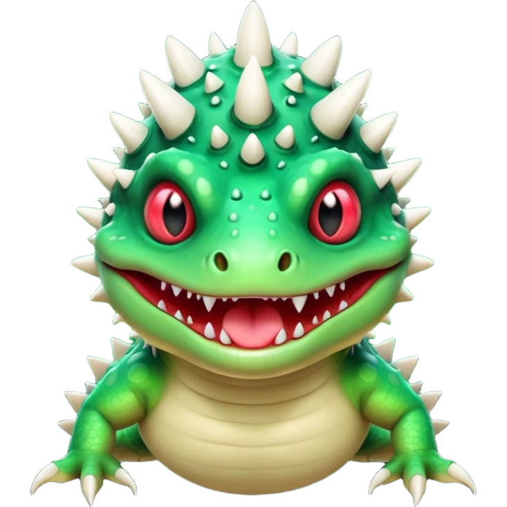 poisonous mushroom reptile monster portrait, head and shoulders only, lizard-like face, spiky mushroom growths, toxic green glow, creepy tongue, fantasy animal vibe, 3D cartoon, mobile game icon style, clean background, no text, no watermark

 emoji
