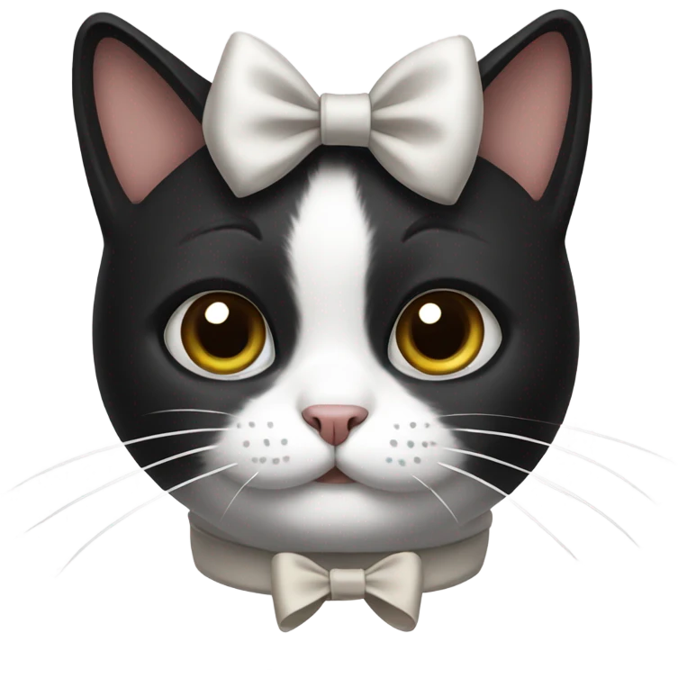A black and white cat with a bow emoji
