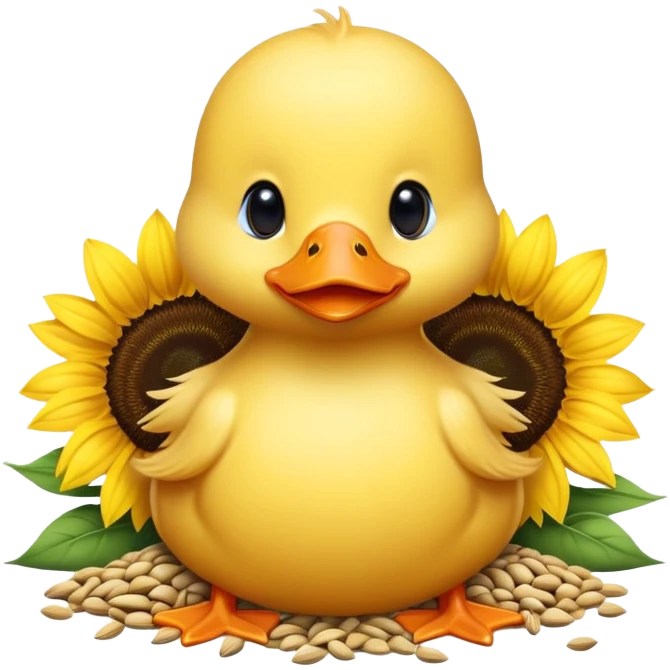 a baby duck surrounded by sunflower seeds emoji