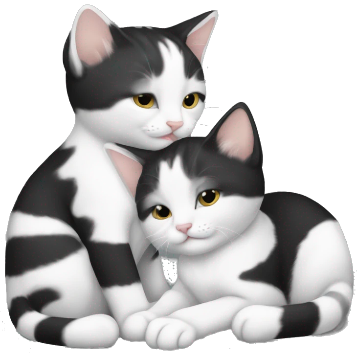 Black and white, and white tabby kittens are hugging emoji