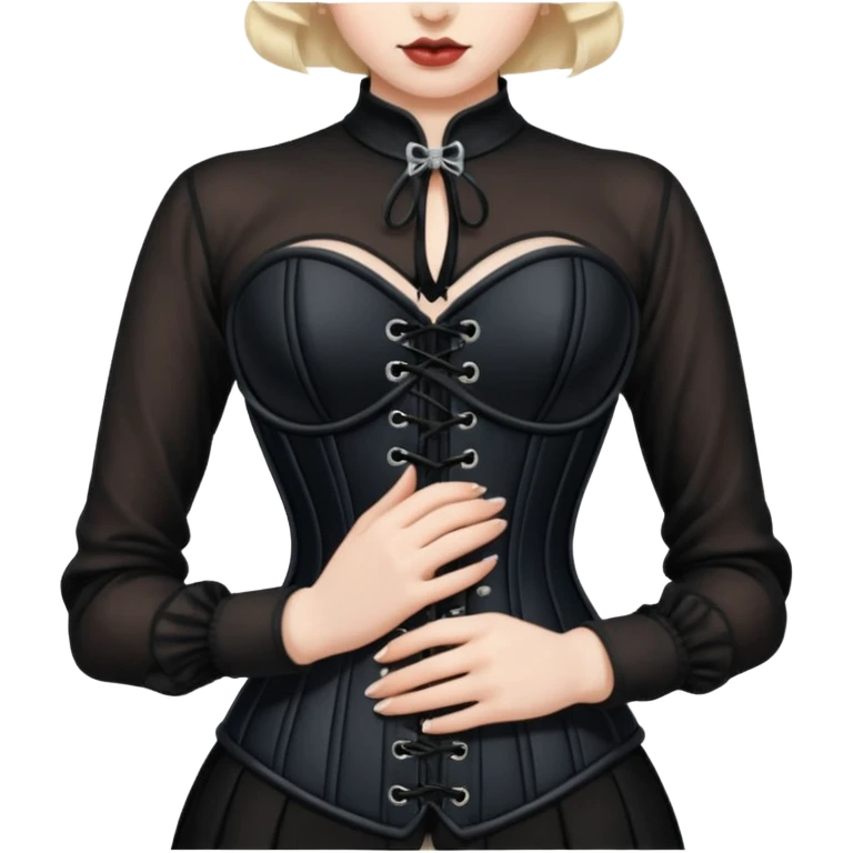 Close-up of hands tightening a black corset on pale body, slow deliberate tension emoji