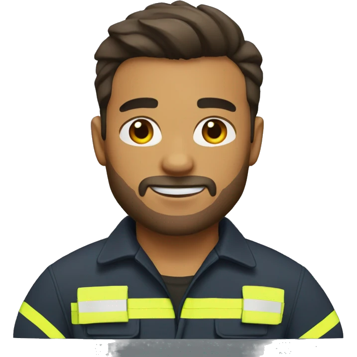 firefighter with tan skin, beard, and a side part combed over emoji