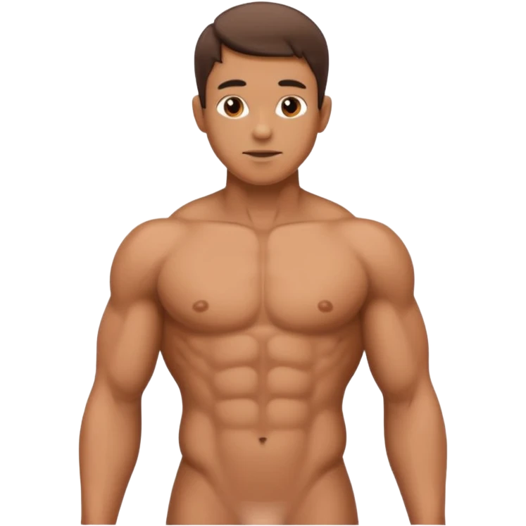 man standing with naked torso and showing penis emoji