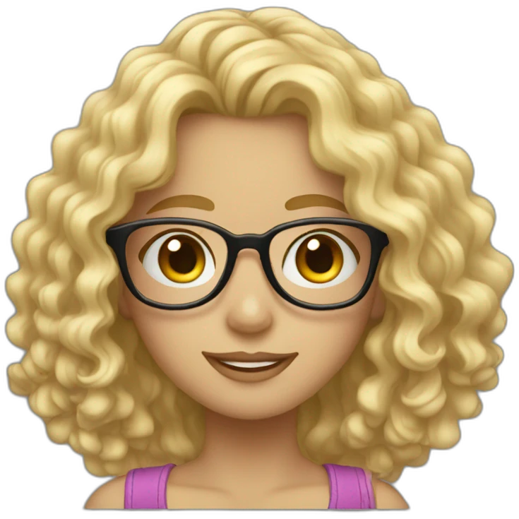 Curly long blonde hair girl with glasses emoji