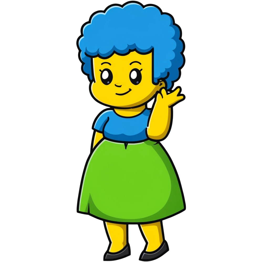 Marge Simpson with blue hair and green dress emoji