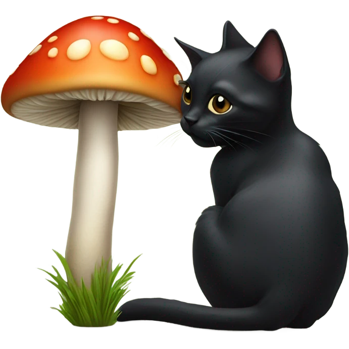 Black cat eating a mushroom emoji