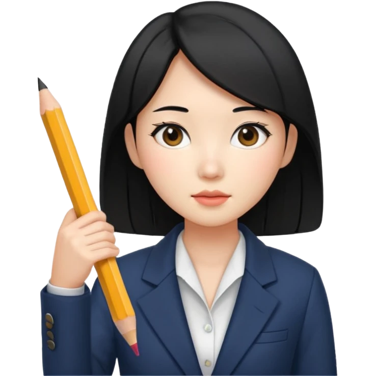 a korean cosmetics marketing expert women with black hair, holding a pencil emoji