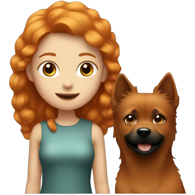 Ginger girl with black female spitz dog emoji
