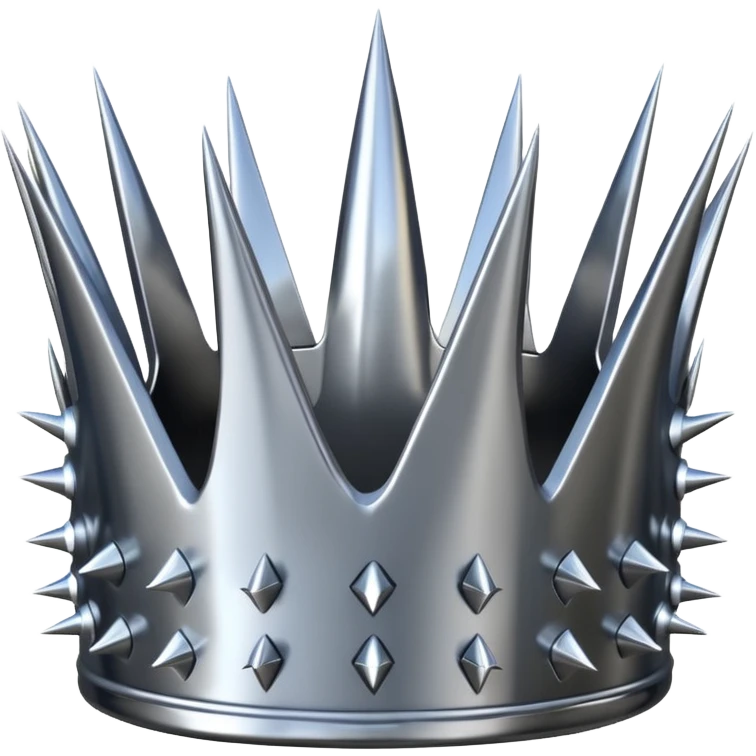 A spiked crown emoji made of silver chrome, sharp yet rounded metallic spikes, glossy reflections, aggressive luxury swag aesthetic, iOS emoji style, centered, clean white background emoji
