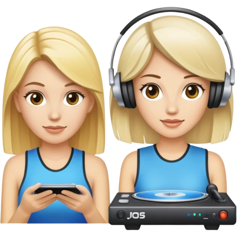 Blonde and brunette white female disc jockeys emoji