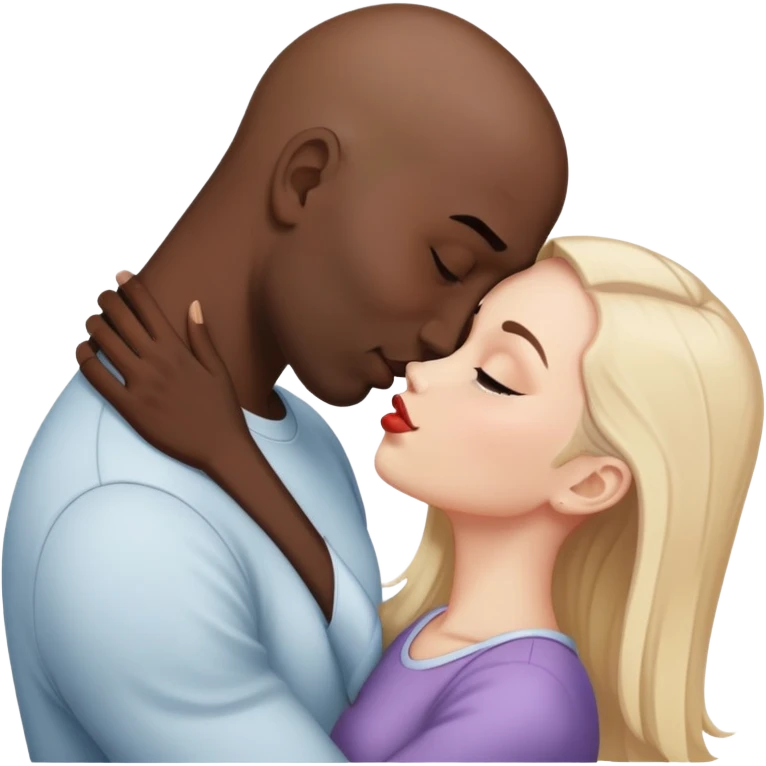 A black bald guy and a white girl kissing emoji