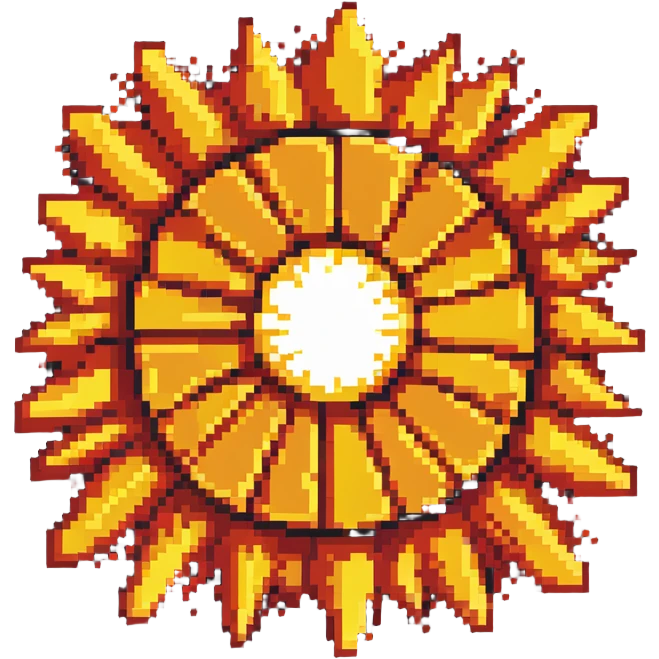 Center explosion tile for Bomberman game, circular blast with orange-yellow core transitioning to red edges, 64x64 emoji