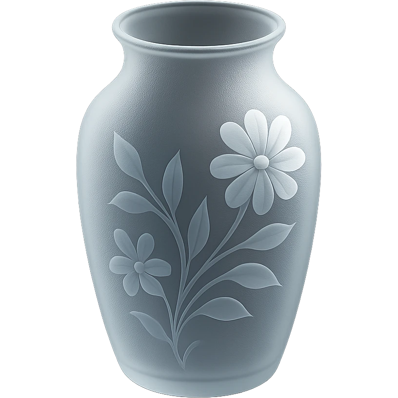 vase with floral patterns, frosted glass look, elegant and modern, matte glass style emoji