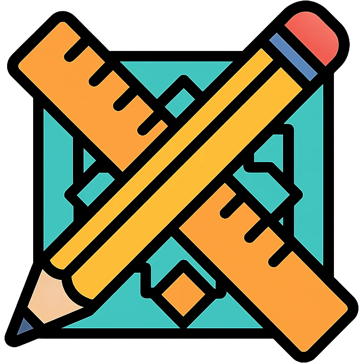 Flat design icon for 'Custom Patterns' illustrating a pencil and ruler over a pattern, keeping the style professional and approachable emoji