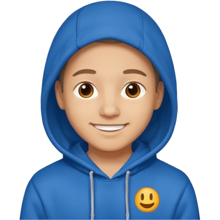 emoji of a person wearing a blue hoodie smiling emoji