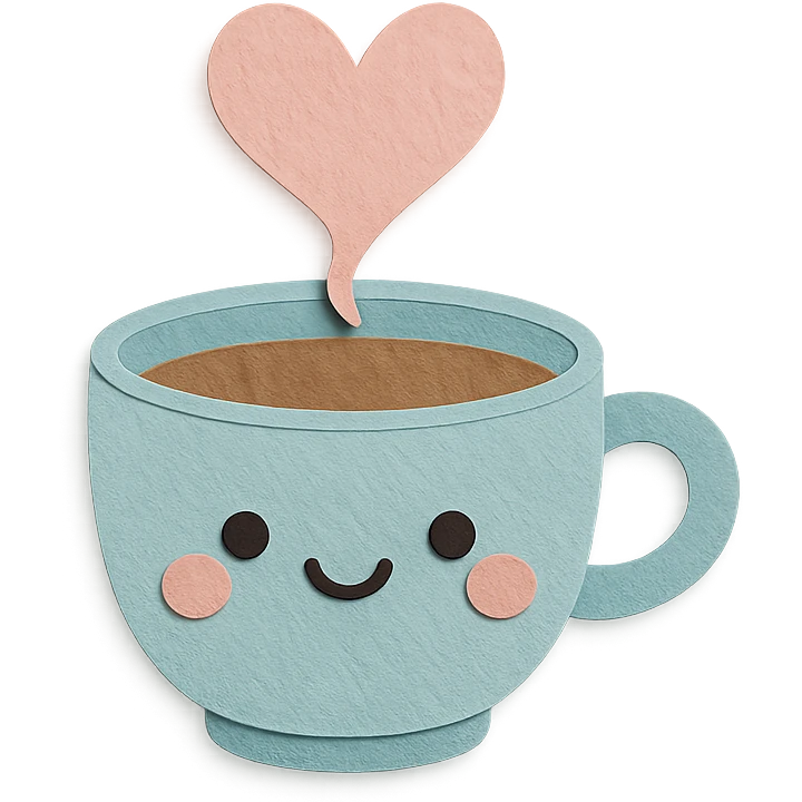 coffee cup with heart-shaped steam, kawaii style, pastel background emoji