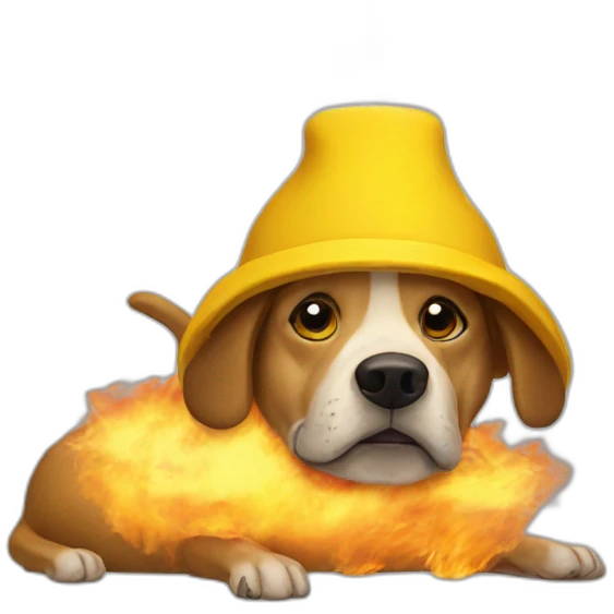 this is fine meme burning house dog with yellow hat emoji