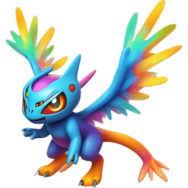 Colorful Neon Colors Vibrant Colors Flying Futuristic Fakémon-Pokémon-Creature Full Body emoji