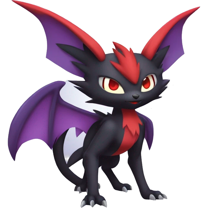  Black Red Purple Kawaii Cool Anime Nargacuga-Noivern-Noibat-Litten-Zorua-Zoroark-Fakemon-fusion full body emoji