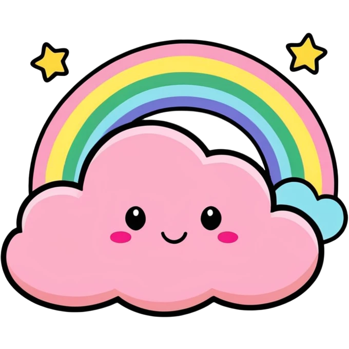 A happy pink cloud with a sparkly rainbow and glittery stars, holding a heart that says ‘Mom loves you so big! emoji