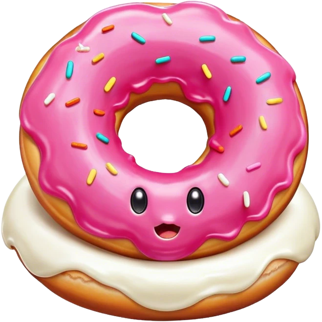 Pink Donut with a cute face, drooling white cream emoji