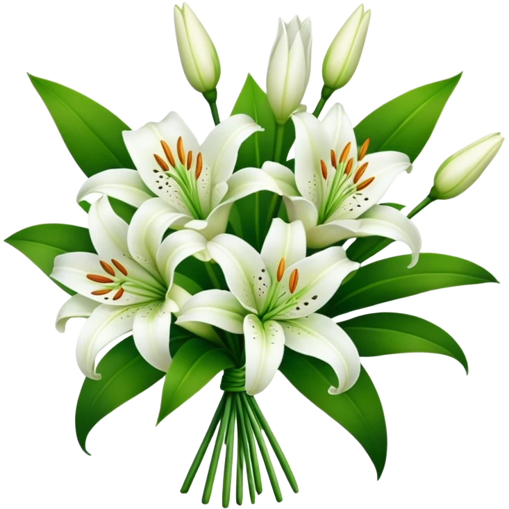bouquet White Lily, luxuriant, stem, leaf, bud emoji