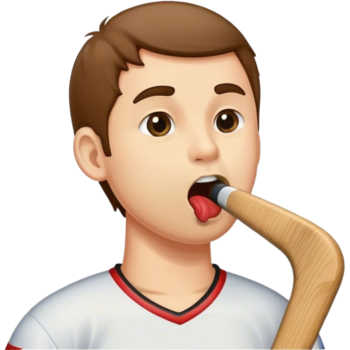 Man licking hockey stick emoji