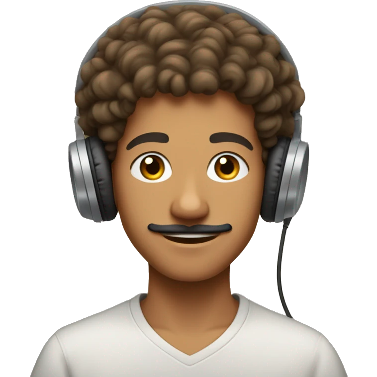 a handsome 17 year old Moroccan boy with a mustache and curly hair and a light brown dye with headphones in his ears emoji