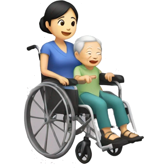 asian girl pushing grandma in wheelchair emoji