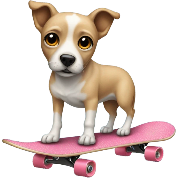 A dog on a skateboard wearing a Tutu￼ emoji
