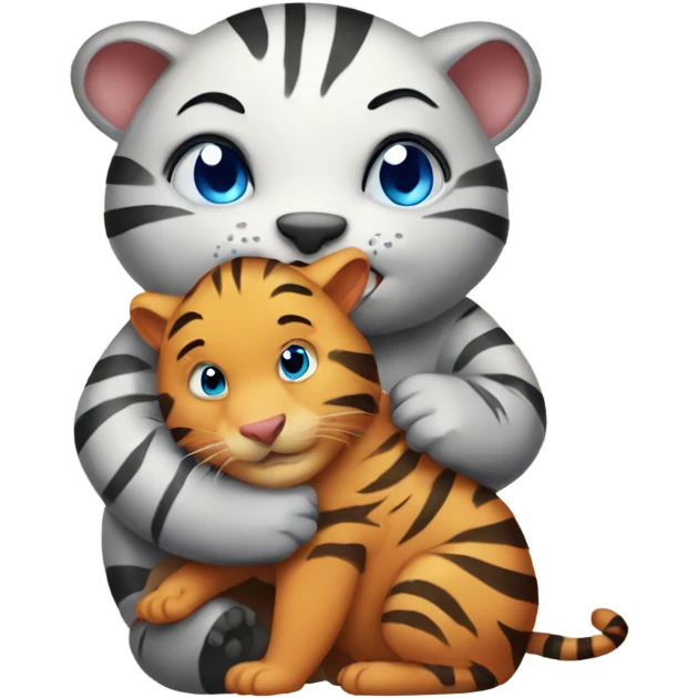 Cute tiger with blue eyes hugging a wombat emoji