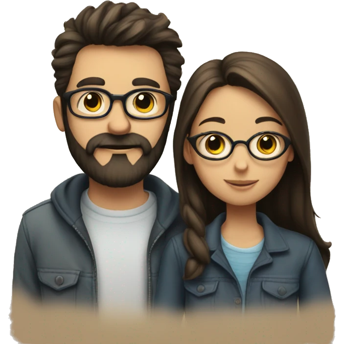 A girl and boy kissing, full bearded man and brunette girl with glasses  emoji