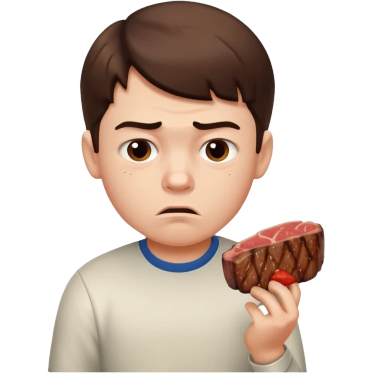 мальчик ест стейк и ему не нравится emoji
