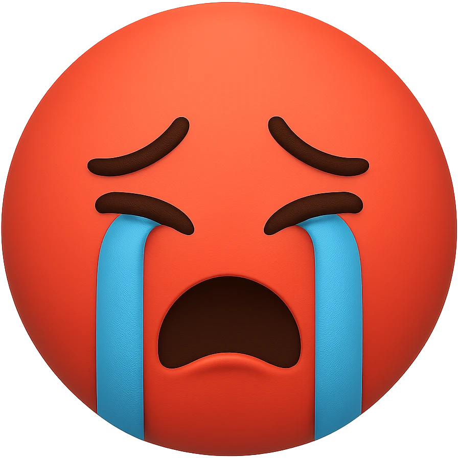 red crying face emoji, matte finish, no background emoji