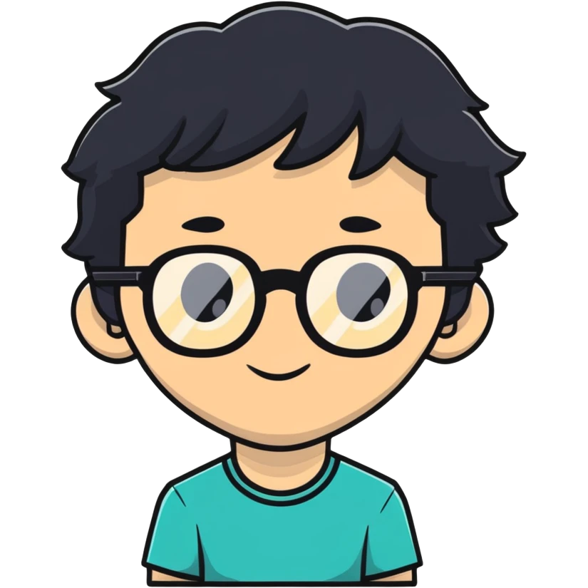 skinny white boy with wavy black hair, big nose, black glasses emoji
