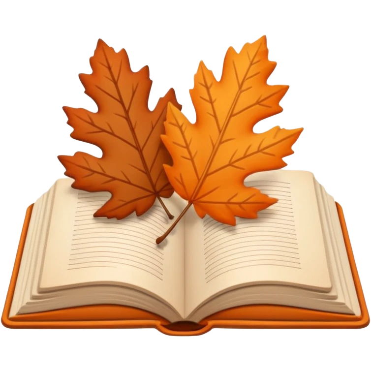 Minimal flat emoji of an open book with autumn leaves around it, cozy fall theme, simple line art, neutral beige background, black outlines, subtle orange and brown accents, clean modern style inspired by Notion graphics, symbolizing a Fall Reading Challenge. emoji