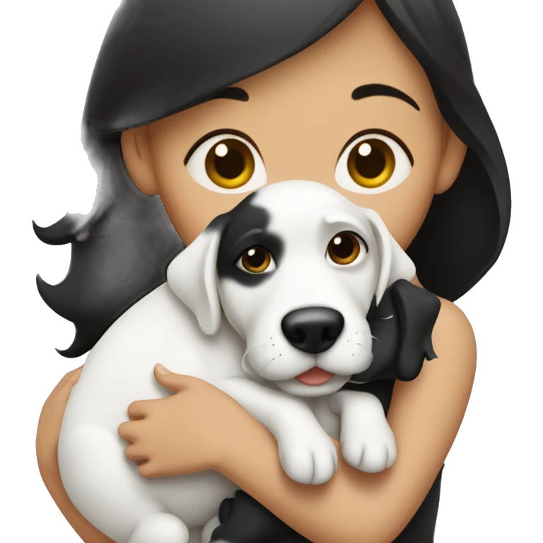 One brunette girl hugging white and black dog emoji