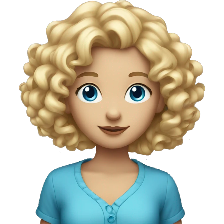 Girl with blue eyes and blond curly hair holding a balloon  emoji