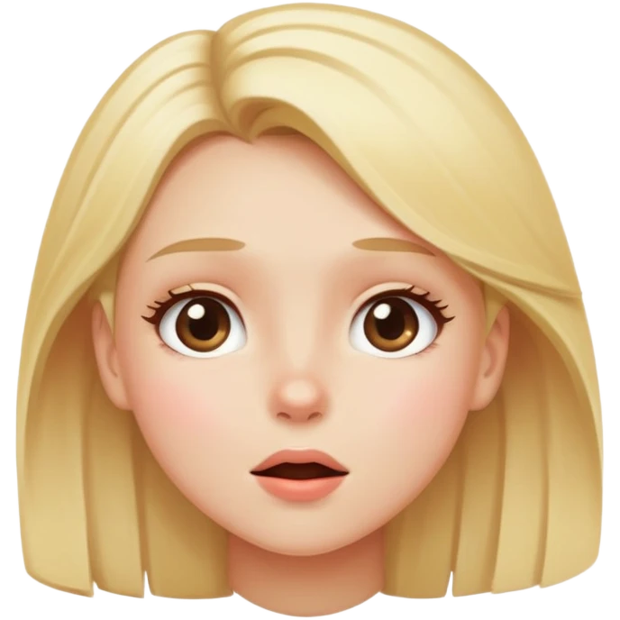 Blonde girl looking up blushing emoji
