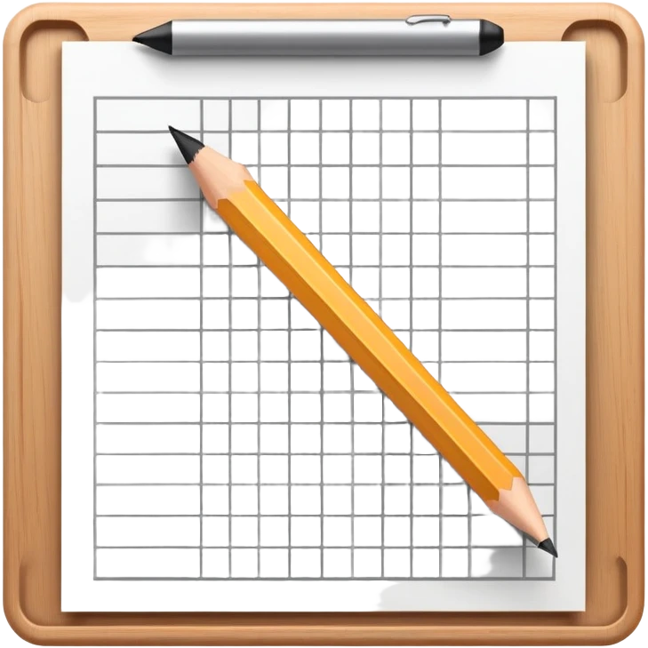 A pencil is placed over a paper grid, representing the sketching phase of a logo emoji
