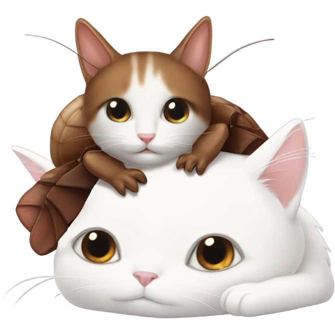a brown roach hugging a white cat emoji