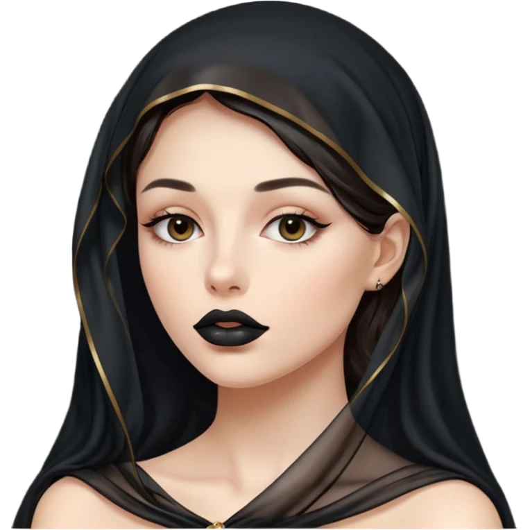 Female figure lifting sheer black veil from her lips, forbidden intimacy emoji