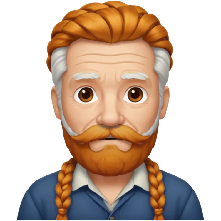 very old, white bearded and white mustached, ginger thick haired, braided, earringed emoji