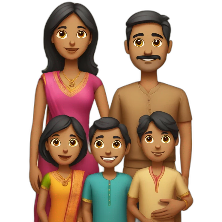 Indian family of 4 with one son and one daughter and a dog emoji