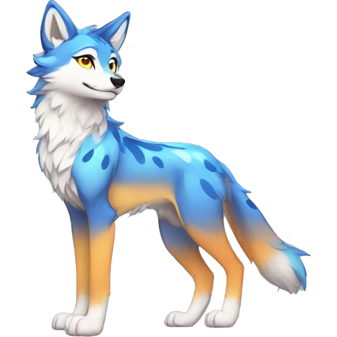 Anthro Colorful Shiny Fionbri-Falvie-sparkle-wolf-sona with spot markings full body emoji