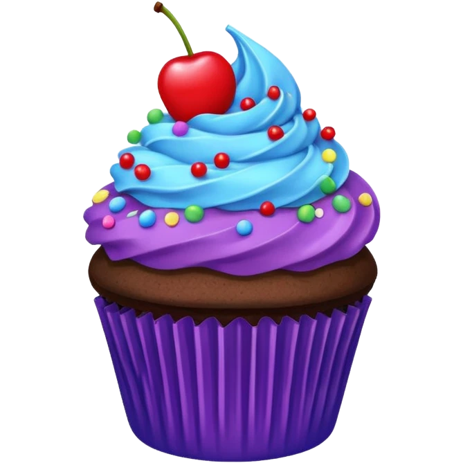 Chocolate Cupcake: blue cream, purple paper, sprinkles with cherry on top  emoji